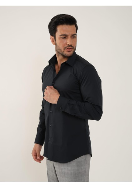 Siyah Erkek Slim Fit Klasik Uzun Kol Gömlek - 88359 fırsatları