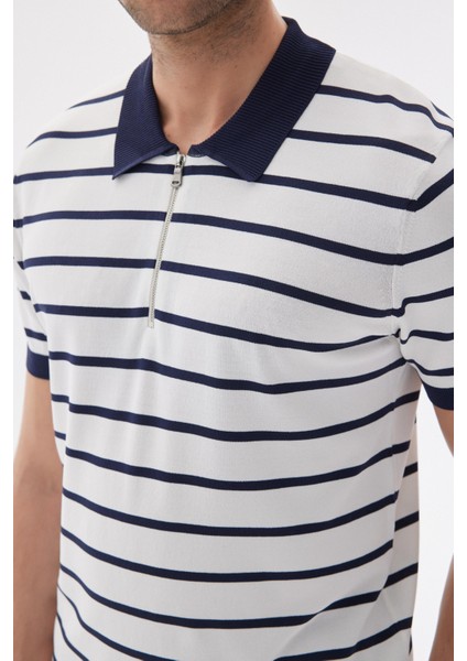 Lımıted Erkek Çizgili Polo Yaka Rayon Triko Tişört Lacivert