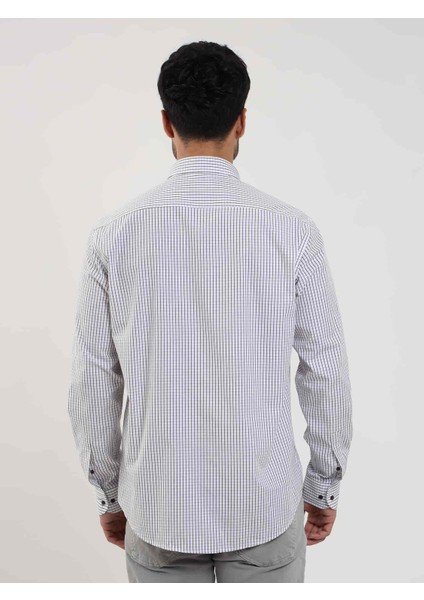 Beyaz Erkek Regular Fit Kareli Düğmeli Yaka Uzun Kol Gömlek - 97901 indirimleri
