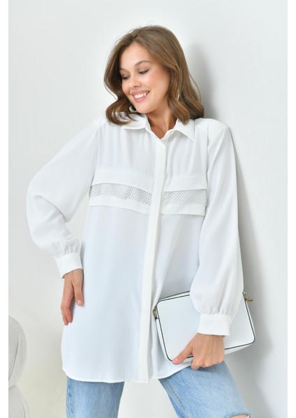 Kadın File Detaylı Gömlek Ekru 30797 fiyatları
