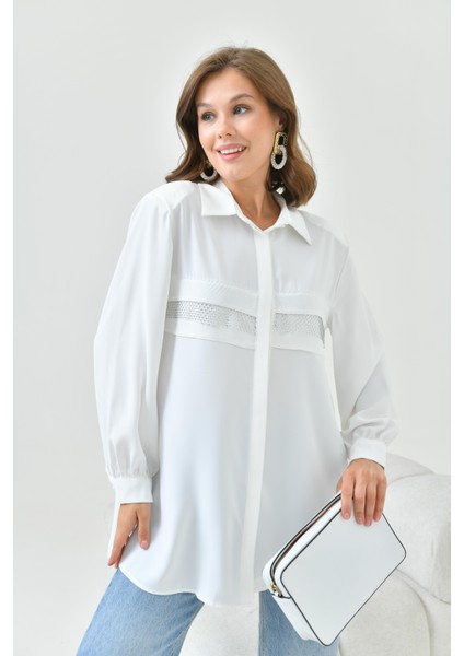 Kadın File Detaylı Gömlek Ekru 30797 indirimleri