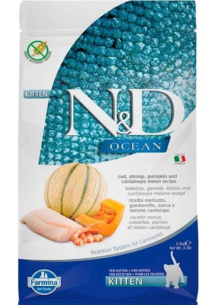 Ocean Balkabaklı Morina Balıklı Kavun ve Karidesli Yavru Kedi Maması 1.5 kg