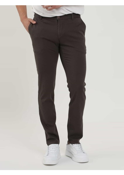 Kahverengi Erkek Slim Fit Düz Chino Casual Pantolon - 85249