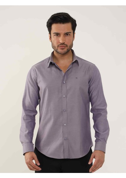 Mor Erkek Slim Fit Düz Brent Düğmeli Yaka Uzun Kol Gömlek - 102459 fiyatları