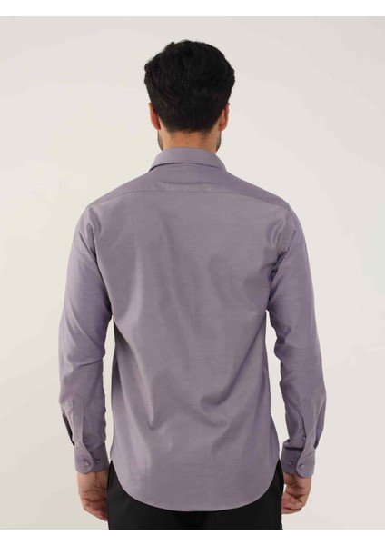 Mor Erkek Slim Fit Düz Brent Düğmeli Yaka Uzun Kol Gömlek - 102459 fırsatları