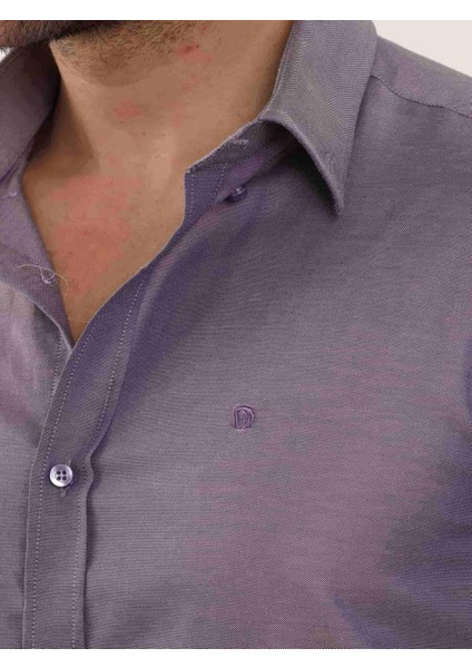 Mor Erkek Slim Fit Düz Brent Düğmeli Yaka Uzun Kol Gömlek - 102459 indirimleri