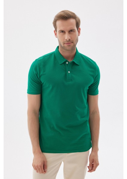 Erkek Basic Polo Yaka Tişört (Regular Fit) Açık Yeşil