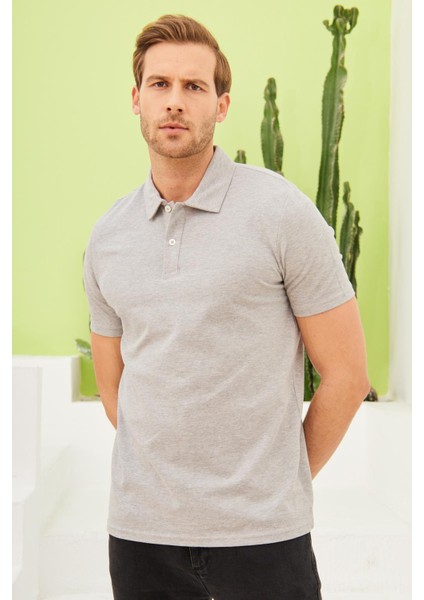 Erkek Basic Polo Yaka Tişört (Regular Fit) Gri fiyatları