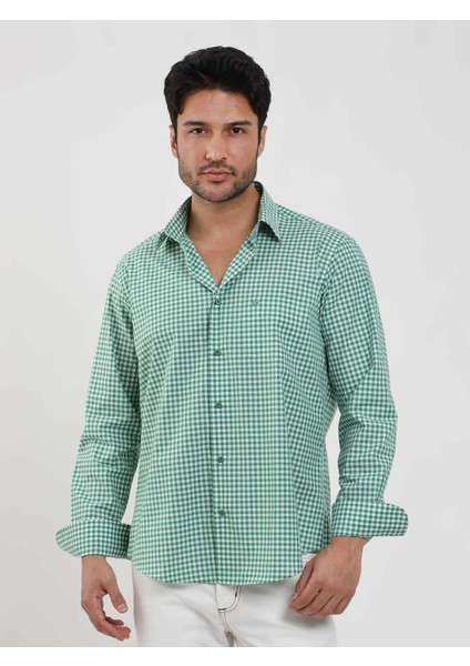 Yeşil Erkek Regular Fit Kareli Brent Düğmeli Yaka Uzun Kol Gömlek - 102289 fiyatları