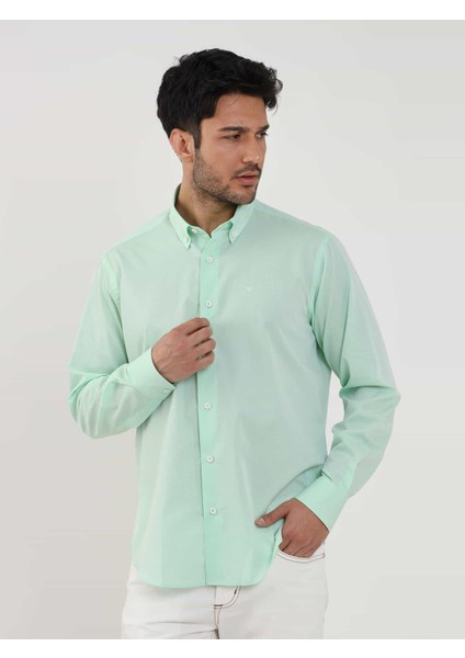 Yeşil Erkek Regular Fit Düz Brent Düğmeli Yaka Uzun Kol Gömlek - 102194 modelleri