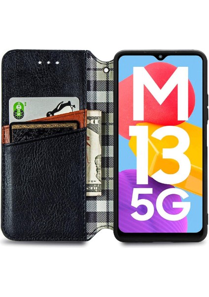 Samsung Galaxy M13 5g Zarif Iş Için Kılıf Kapak Çevirin Deri Kılıf (Yurt Dışından)
