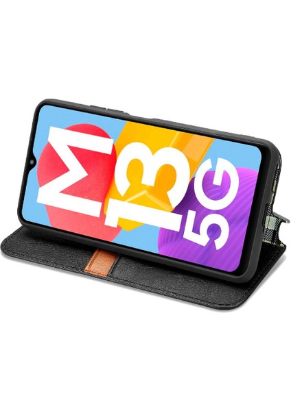 Samsung Galaxy M13 5g Zarif Iş Için Kılıf Kapak Çevirin Deri Kılıf (Yurt Dışından)