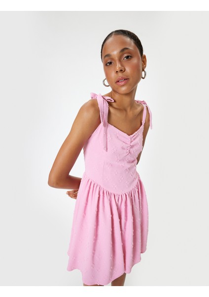 Mini Elbise Askılı Poplin Gipeli V Yaka Slim Fit