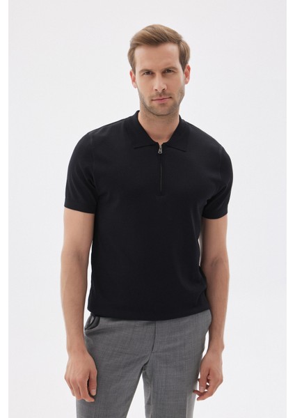 Lımıted Erkek Düz Fermuarlı Polo Yaka Rayon Triko Tişört Siyah fiyatları