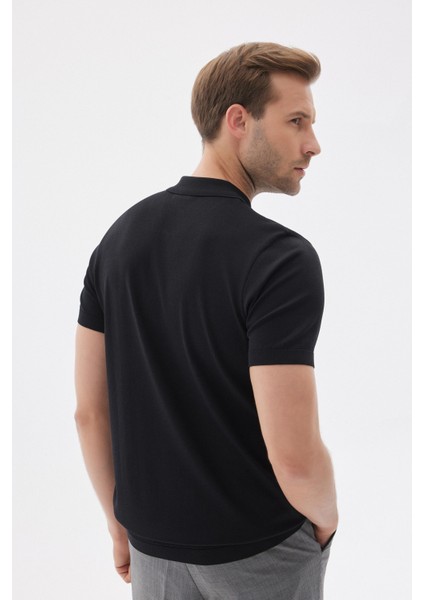 Lımıted Erkek Düz Fermuarlı Polo Yaka Rayon Triko Tişört Siyah indirimleri
