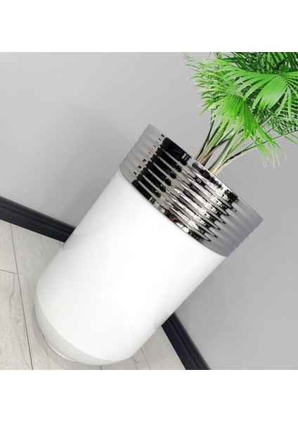 Elegant Dekoratif Krom Darbuka Parlak Beyaz Saksı 70 cm fiyatları