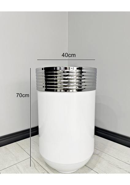 Elegant Dekoratif Krom Darbuka Parlak Beyaz Saksı 70 cm modelleri