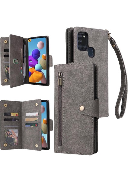Samsung Galaxy A21S Fermuar Cüzdan Kapak Için Kılıf ile El Kayışı Kartı (Yurt Dışından)
