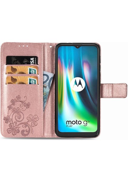 Motorola Moto G9 Oynamak Için Kılıf Zarif Iş Deri Kılıf Dört Yaprak (Yurt Dışından)