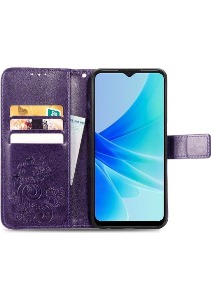 Oppo A57 4g Kısa Kayış Deri Kılıf Için Dört Yapraklı Yonca Kapak Çevirin (Yurt Dışından)