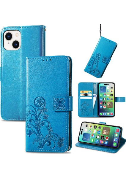 Iphone 14 Için Kılıf Artı Kapak Kapak Kısa Kayış Deri Kılıf Zarif Dört (Yurt Dışından)