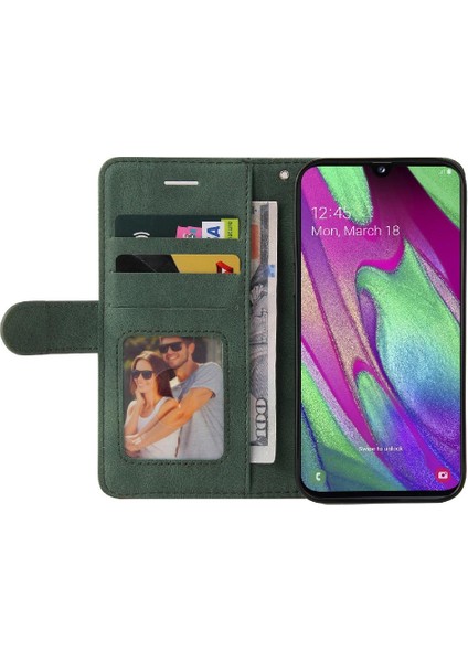 Kart Yuvası Standı Pu ile Samsung Galaxy A40 Iki Renkli Dikiş Için Kılıf (Yurt Dışından)