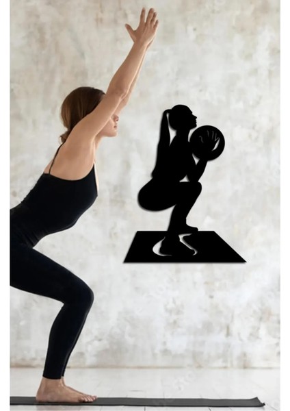 Pilates Squat Sporcu Ahşap Duvar Dekoru Fitness Duvar Dekoru