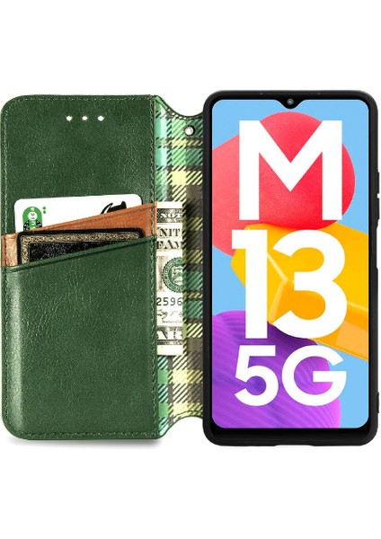 Samsung Galaxy M13 5g Zarif Iş Için Kılıf Kapak Çevirin Deri Kılıf (Yurt Dışından)