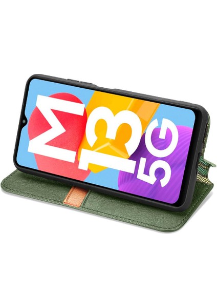 Samsung Galaxy M13 5g Zarif Iş Için Kılıf Kapak Çevirin Deri Kılıf (Yurt Dışından)
