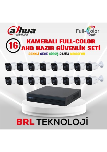 16 Kameralı 40 Metre Renkli Gece Görüşlü Fullhd Dahili Mikrofonlu Kamera Seti