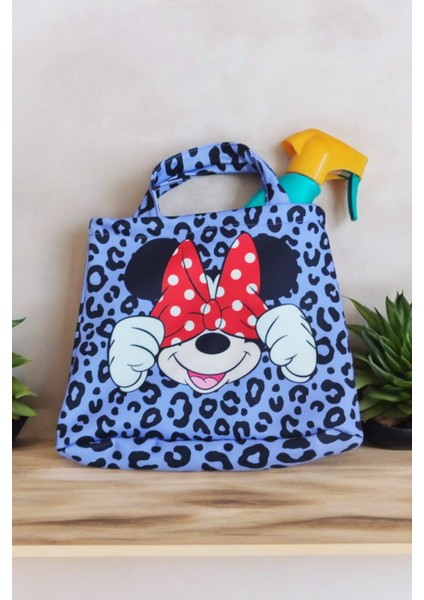 Urz Kids Lila Kız Çocuk Leopar Desenli Minnie Mouse Karakter Baskılı Bikini Kız Çocuk Plaj Çantalı Bikini