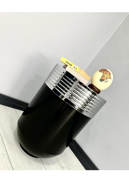 Elegant Dekoratif Krom Darbuka Parlak Siyah Sehpa 60 cm fiyatları