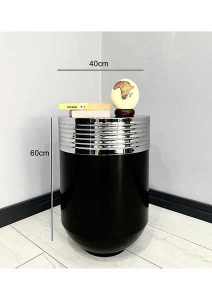 Elegant Dekoratif Krom Darbuka Parlak Siyah Sehpa 60 cm modelleri
