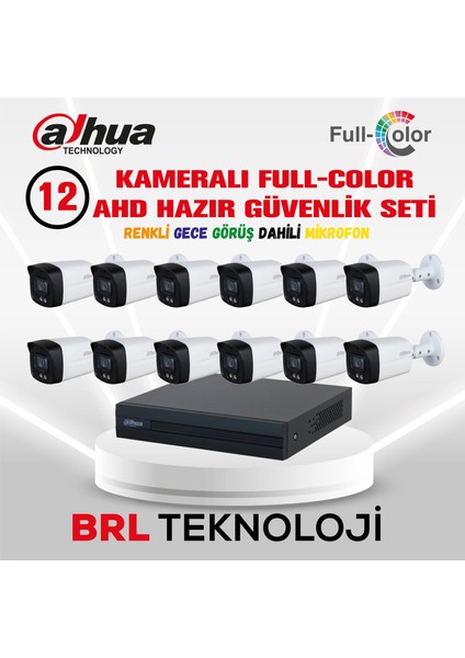 12 Kameralı 40 Metre Renkli Gece Görüşlü Fullhd Dahili Mikrofonlu Kamera Seti