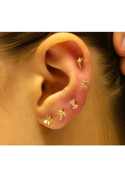 14 Ayar Altın Piercing Tragus Küpe