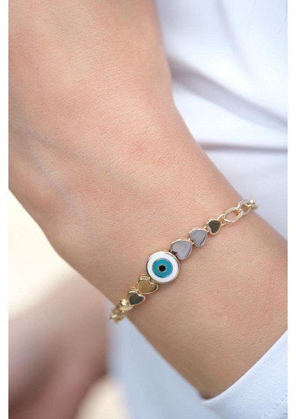 Altın Kalpli Nazar Bileklik