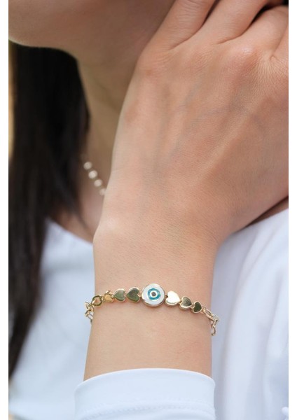 Altın Kalpli Nazar Bileklik modelleri