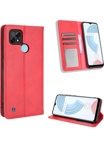 Realme C21 Manyetik Kapatma Cüzdan Pu Deri Için Kılıf (Yurt Dışından)