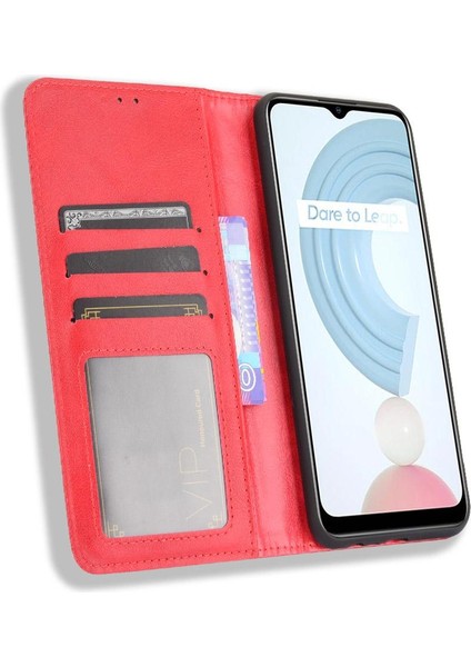 Realme C21 Manyetik Kapatma Cüzdan Pu Deri Için Kılıf (Yurt Dışından)