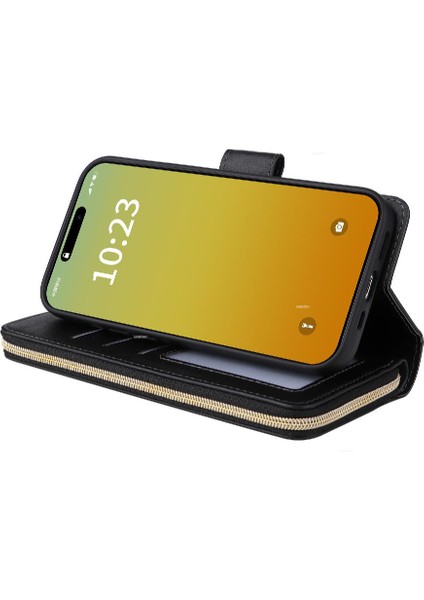 Iphone 15 Için Kılıf Pro Flip Kapak ile El Kayışı Fermuar Cep Kart Durumda (Yurt Dışından)