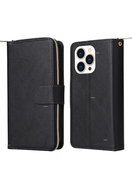 Iphone 15 Için Kılıf Pro Flip Kapak ile El Kayışı Fermuar Cep Kart Durumda (Yurt Dışından)