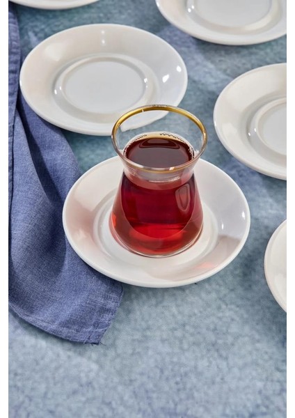 Özel Alaçatı Sade Desensiz Porselen Çay Tabak 6 Adet CKR4153