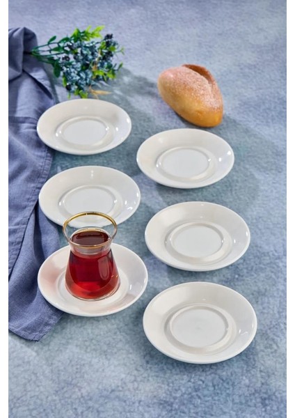 Özel Alaçatı Sade Desensiz Porselen Çay Tabak 6 Adet CKR4153