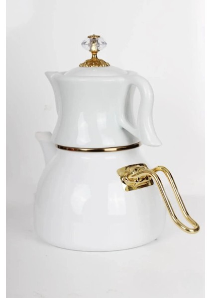 Dufy Serisi Porselen Demlikli Emaye Çaydanlık Takımı - Beyaz fiyatları