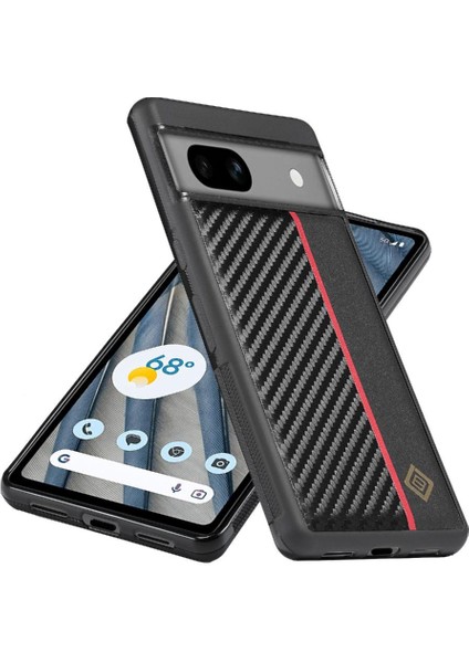 Kırmızı Dikey Çizgili Karbon Fiber Pu Eklenmiş Google Pixel 8 Için Kılıf (Yurt Dışından)