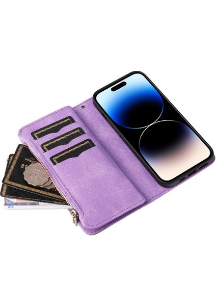 Kart Yuvası Standı Fermuar ile IPhone 14 Pro Kickstand Koruyucu Kılıf (Yurt Dışından)