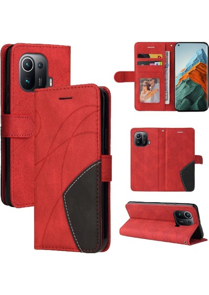Xiaomi 11 Pro Kickstand Koruyucu Kılıf Kart ile Iki Renkli Dikiş (Yurt Dışından)