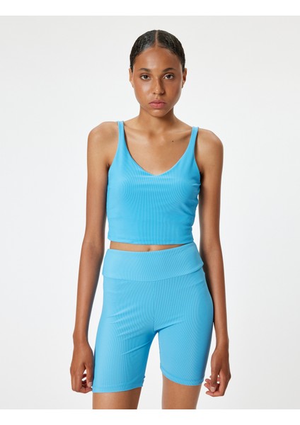 Sporcu Sütyeni V Yaka Kaplı Slim Fit