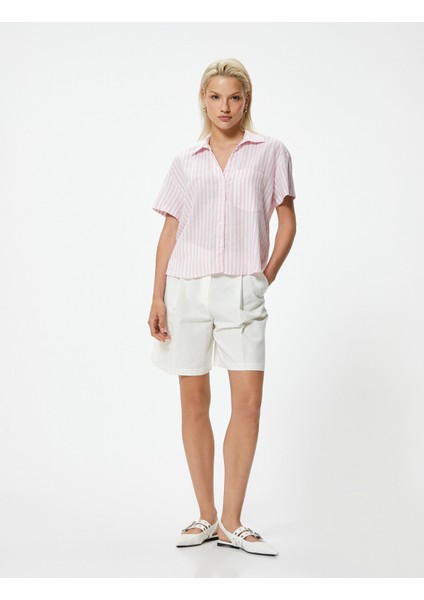 Keten Gömlek Kısa Kollu Tek Cep Detaylı