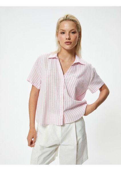 Keten Gömlek Kısa Kollu Tek Cep Detaylı modelleri